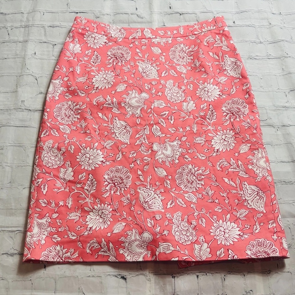 J. CREW Women's Cotton Spandex Blend Pencil Skirt Lined Floral Coral Pink Size 6